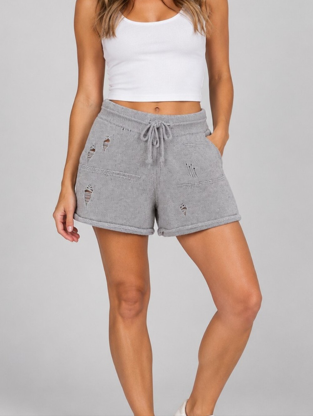Helmut Lang Distressed Knit Drawstring Wool Cashmere Blend Shorts